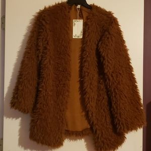Chelsea & Violet sienna furry coat.